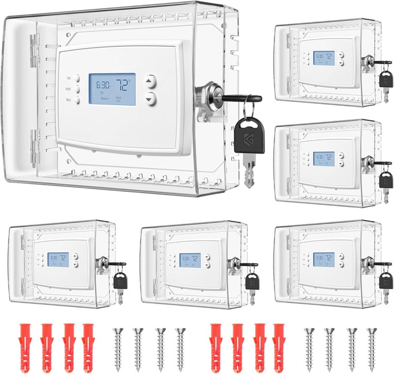 TRJ 6 PCS Thermostat Lock Box with Key, Large Thermostat Cover with Lock for Thermostat on Wall, AC Control Lock Box Cover with Key, Air Conditioner Lockbox Fits Thermostats 5" H x 6.3" W or Smaller - Image 1